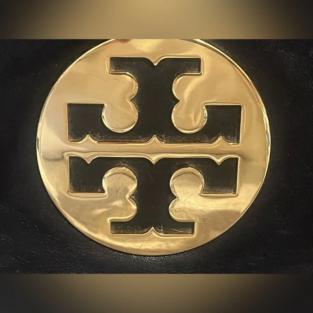 Authentic Tory Burch “Reva” Black Leather Fancy Shoulder Bag - Picture 5 of 10